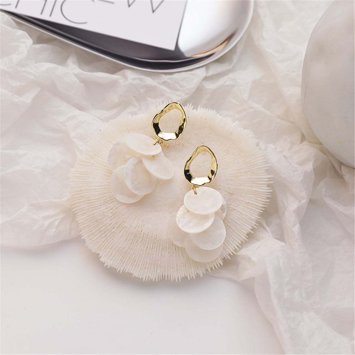 Shell & Goldtone Tiered Drop Earrings