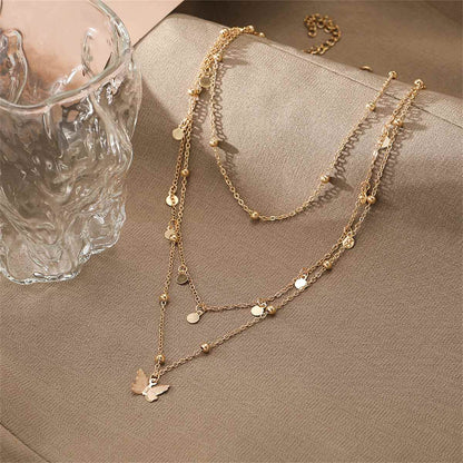 Goldtone Butterfly Layered Station Necklace