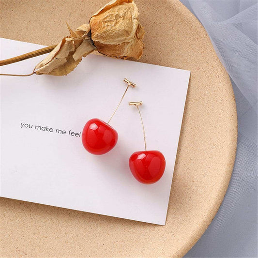 Red & Goldtone Cherry Drop Earrings