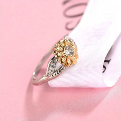 Cubic Zirconia & Two-Tone Sunflower Band Ring-4