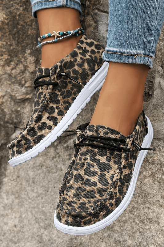 Threaded Pear Kira Lace-up Decor Leopard Canvas Shoes