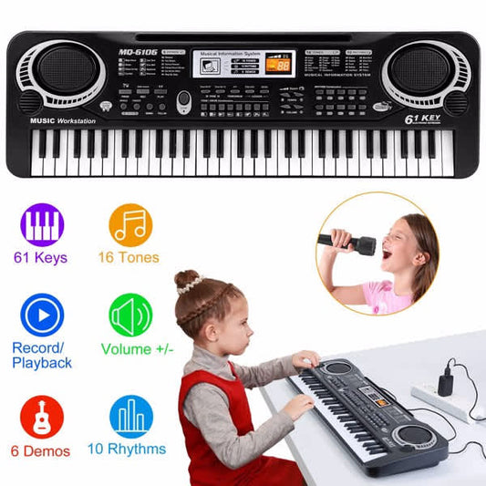 InQ Boutique 61 Keys Digital Music Electronic Keyboard Electric Piano Musical Instrument Kids Learning Keyboard w/ Microphone for Beginners Kids Girls Boys Adults - Purple