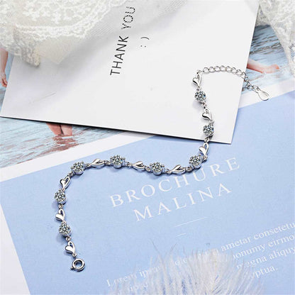Cubic Zirconia & Silvertone Heart Station Bracelet