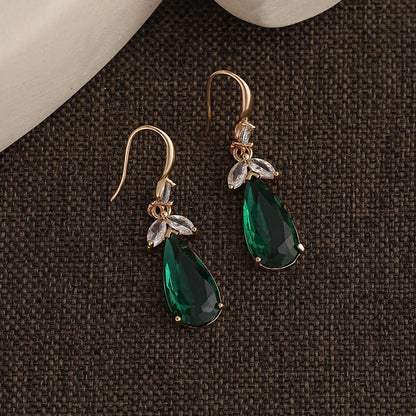 Green Crystal & Cubic Zirconia Goldtone Flower Drop Earrings