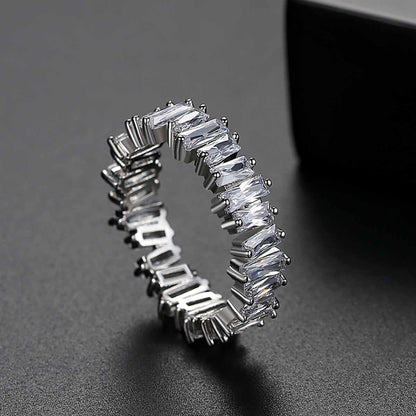 Crystal & Silvertone Ladder Band Ring-3