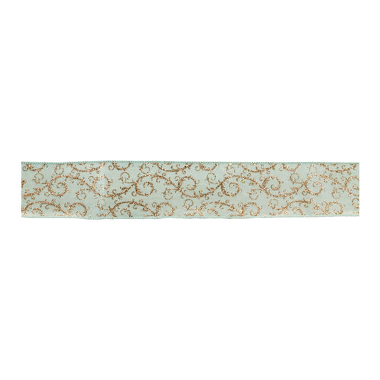 Melrose International Orante Green and Gold Glitter Wired Ribbon 4" x 10 yds.