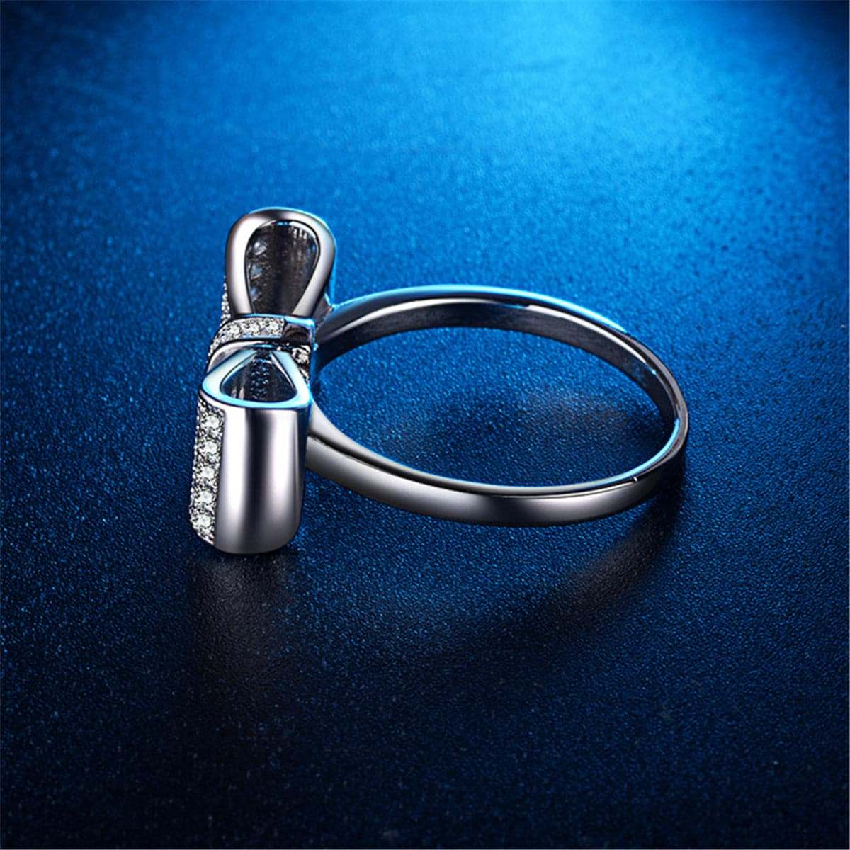 Cubic Zirconia & Silvertone Bow Ring-3