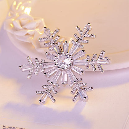 Cubic Zirconia & Crystal Silvertone Snowflake Brooch