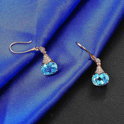 Sky Blue Crystal Oval Drop Earrings