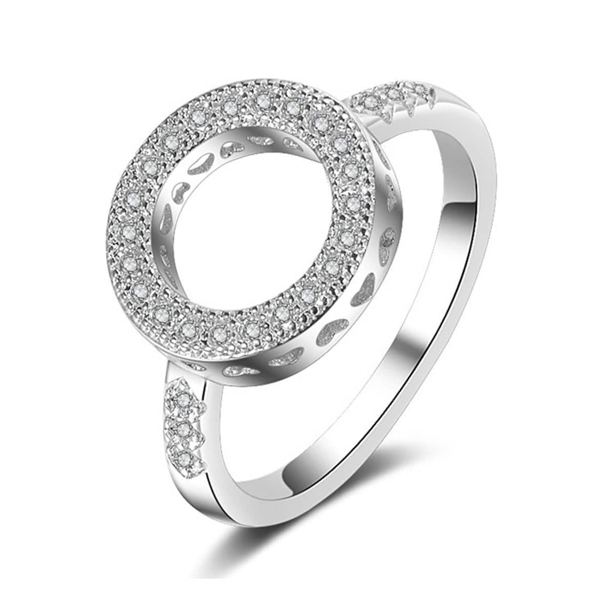 Cubic Zirconia & Silvertone Open Round Ring-3