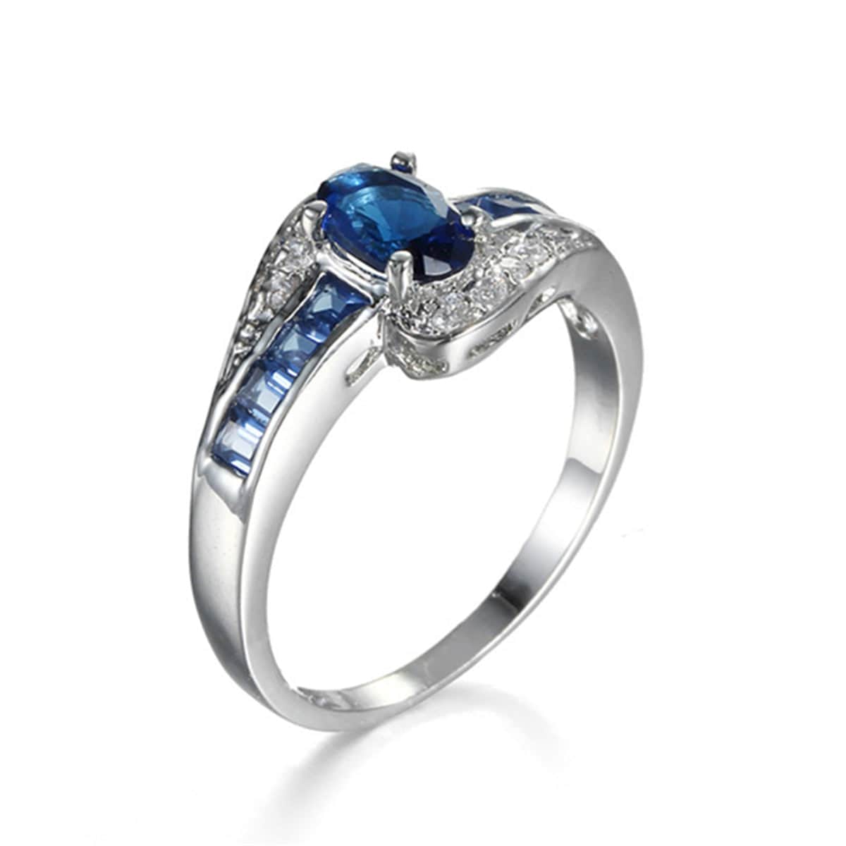 Navy Crystal & Cubic Zirconia Oval-Cut Bypass Ring-3