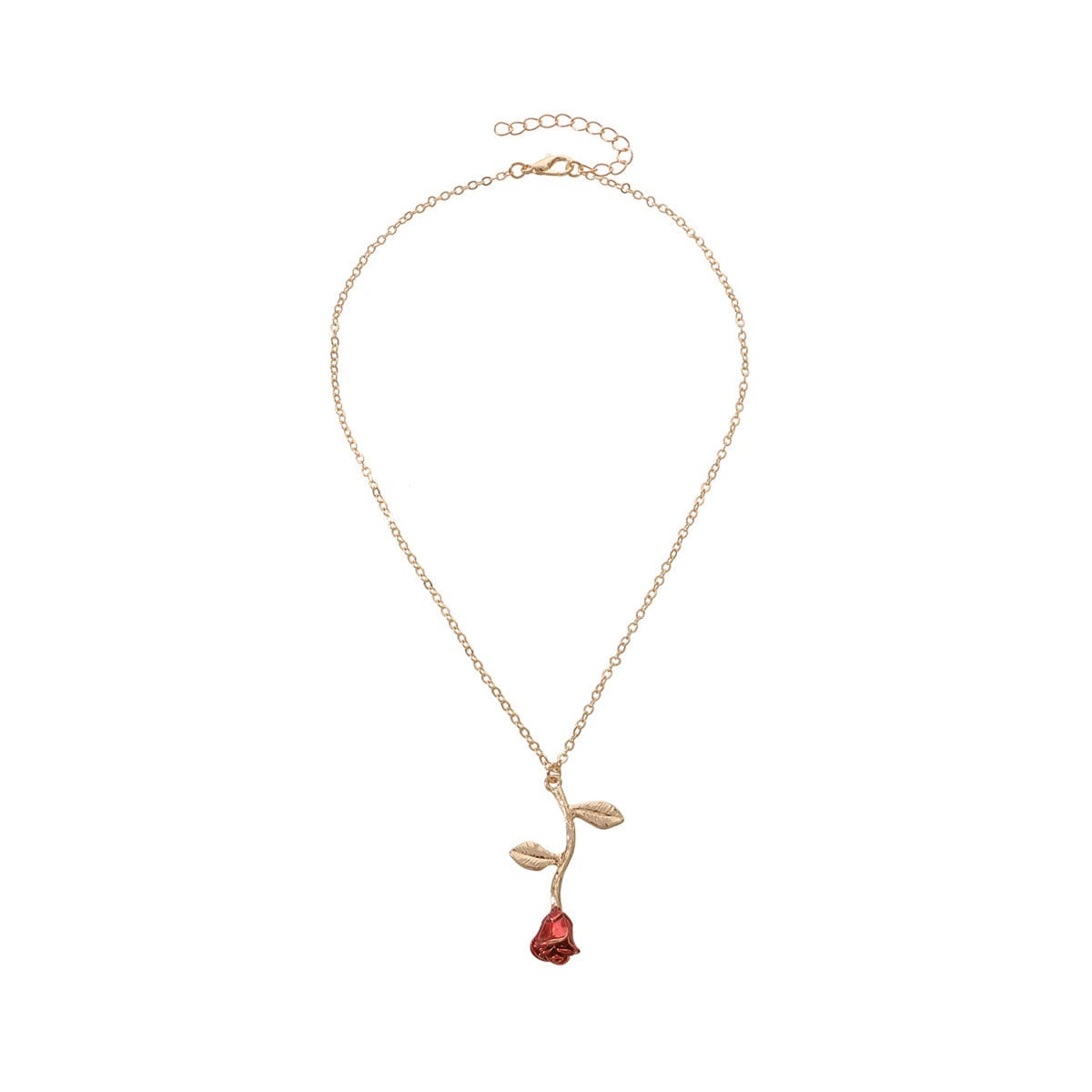 Red Enamel & Goldtone Rose Pendant Necklace