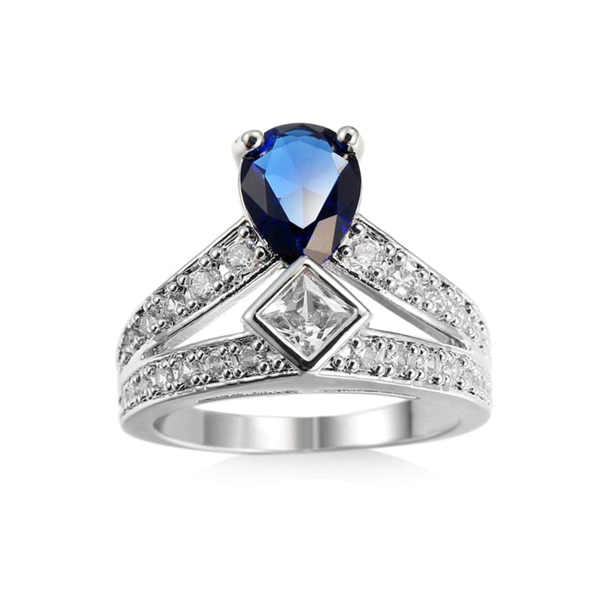 Cubic Zirconia & Navy Crystal Pear Ring-2