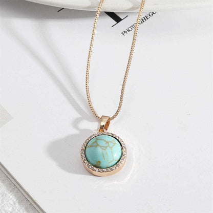 Turquoise & Cubic Zirconia Goldtone Pendant Necklace