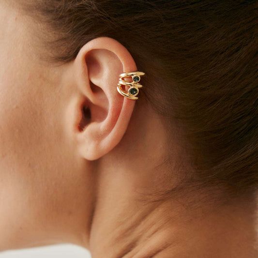 Green Cubic Zirconia & Goldtone Layered Ear Cuff