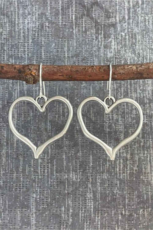 Threaded Pear Silvery Heart Shape Hook Drop Earrings
