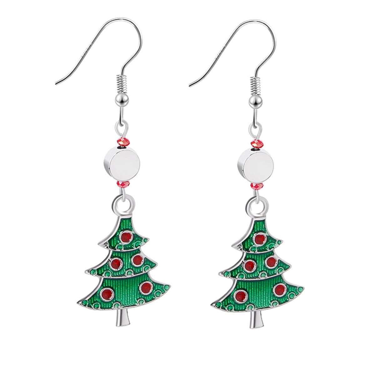 Red Rhinestone & Green Enamel Christmas Tree Drop Earrings