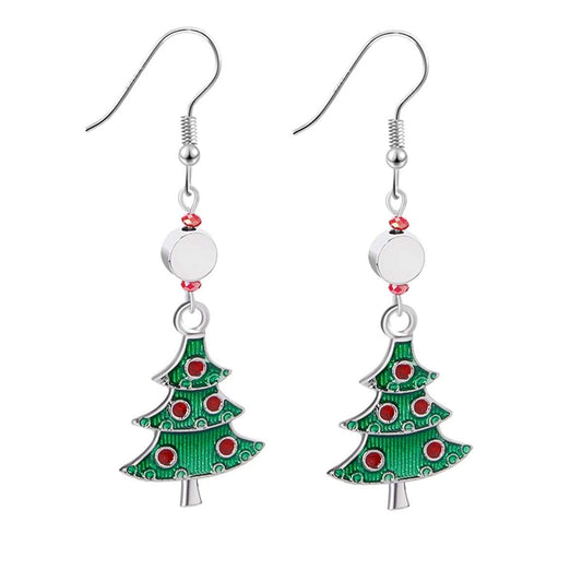Red Rhinestone & Green Enamel Christmas Tree Drop Earrings