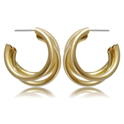Goldtone Tri-Ring Hoop Earrings
