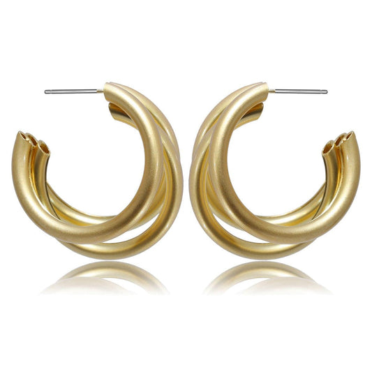 Goldtone Tri-Ring Hoop Earrings