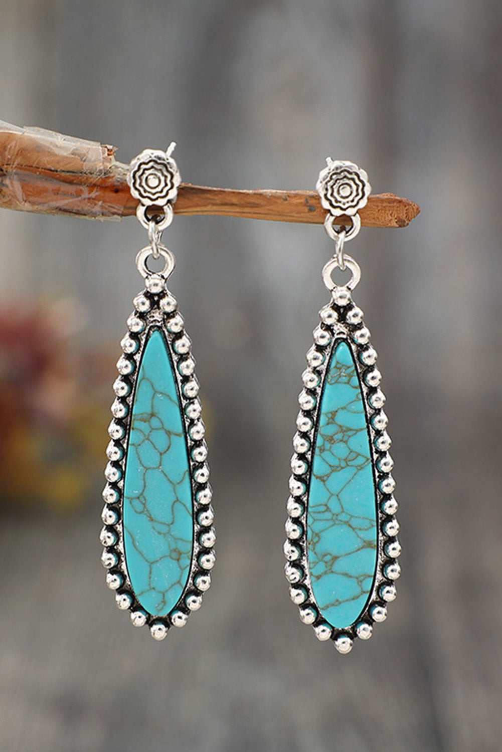 Vintage Bohemian Turquoise Earrings - Silver