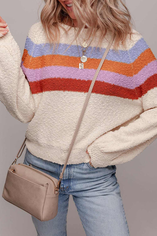 Threaded Pear Ayla Striped Color Block Loose Sleeve Chic Sweater