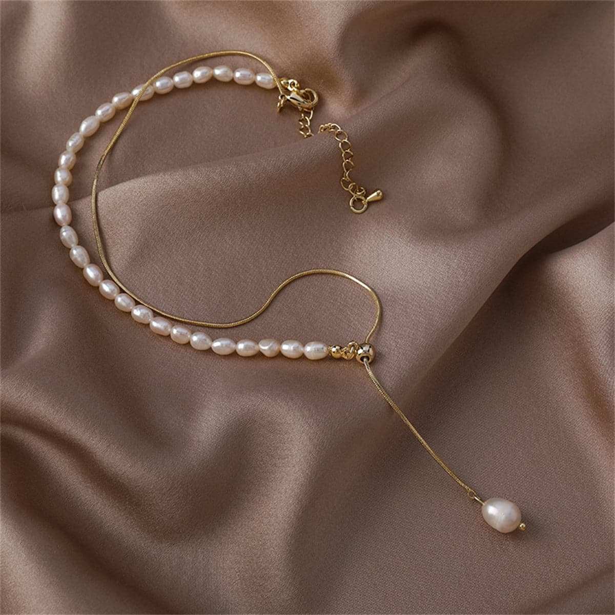Pearl & Goldtone Drop Necklace