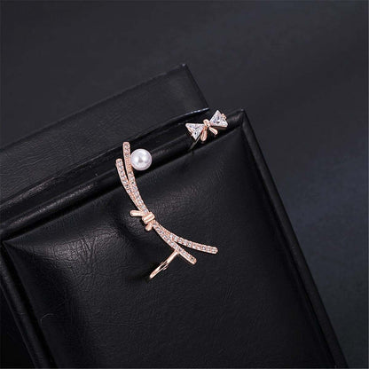 Cubic Zirconia & Pearl Ear Climber & Stud Earring