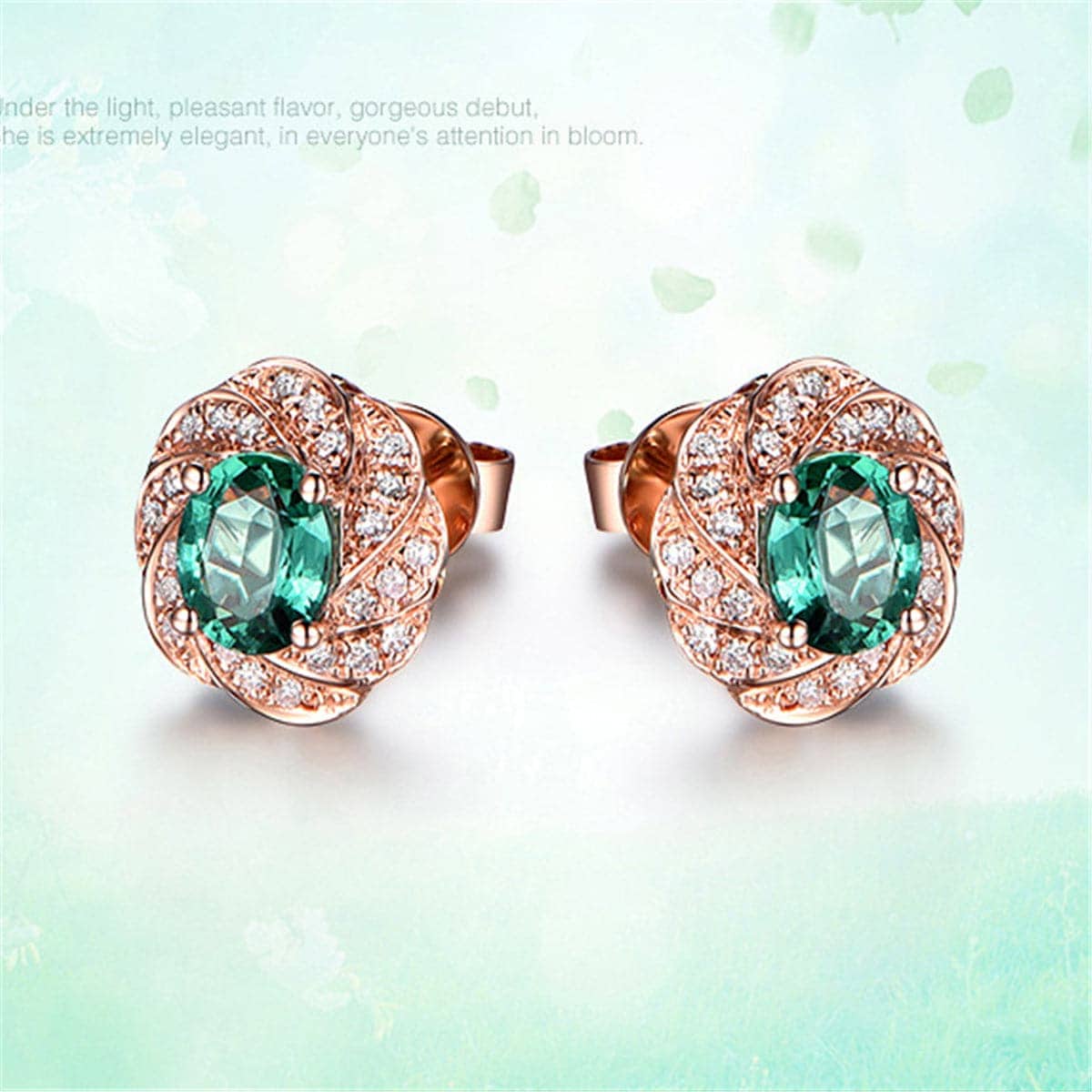 Green Crystal & Cubic Zirconia Flower Stud Earrings