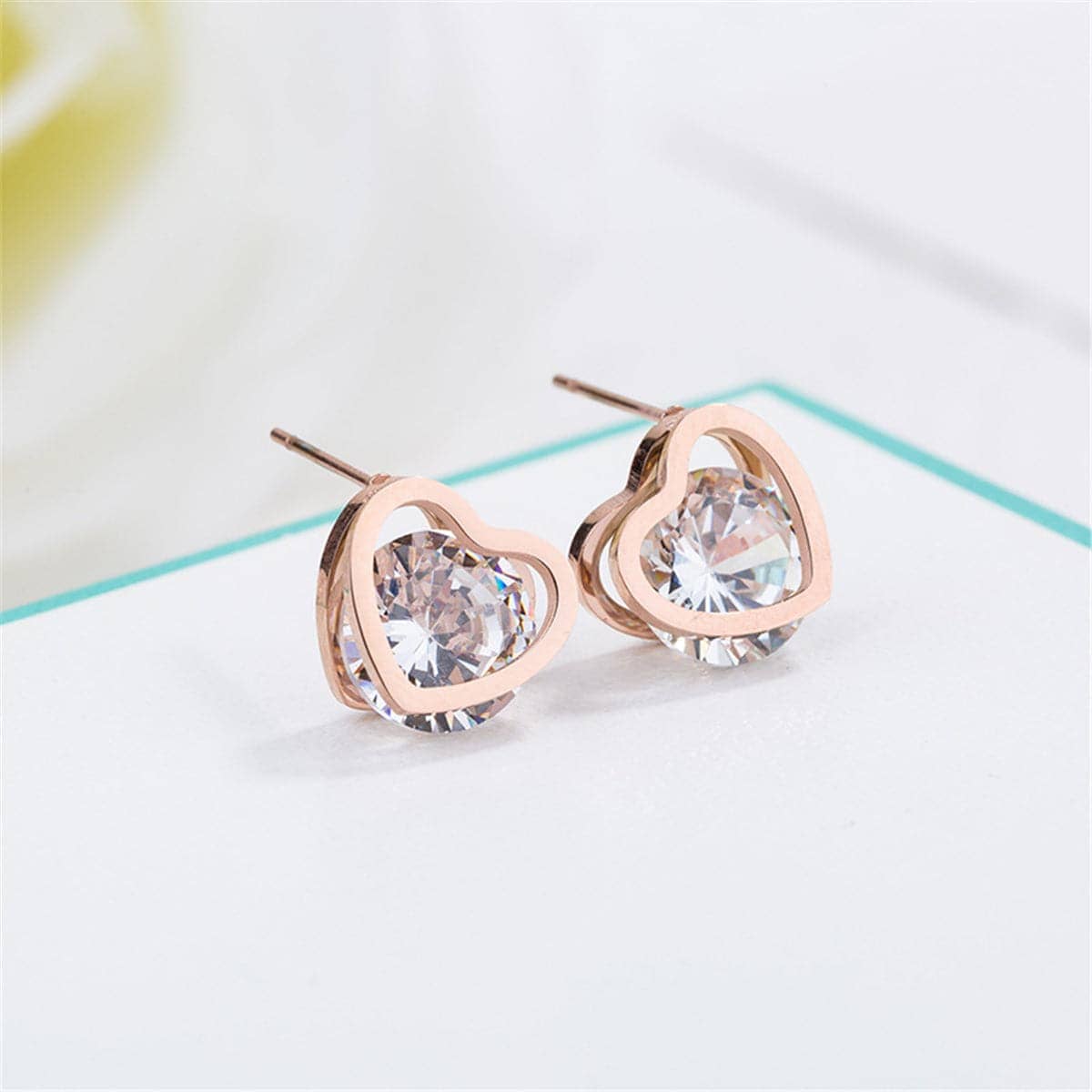 Cubic Zirconia & Rose Goldtone Heart Stud Earrings-1