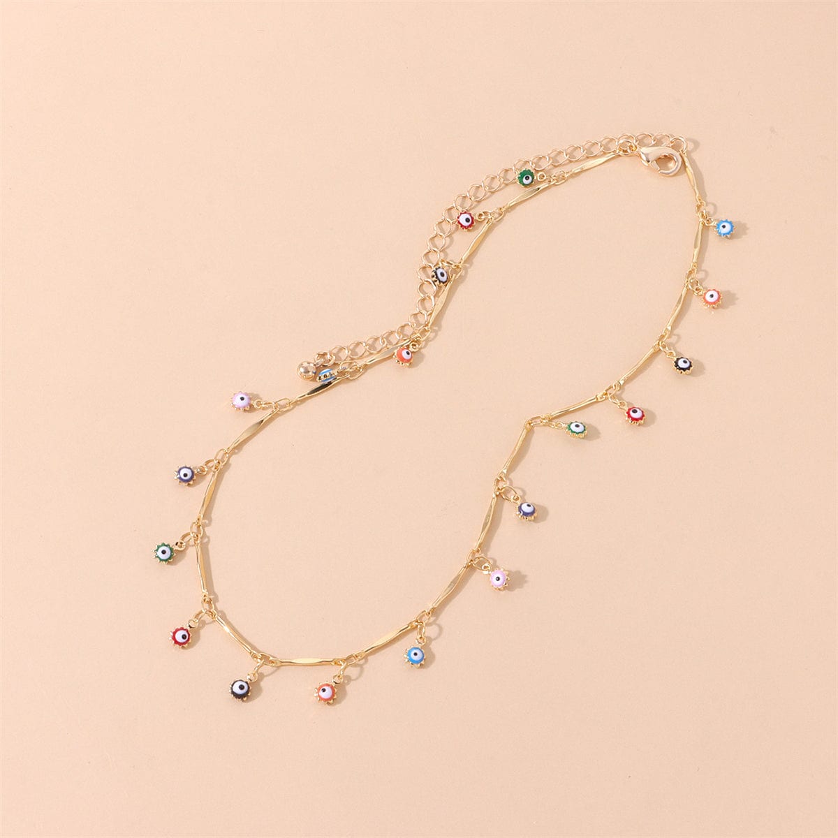 Multicolor Enamel & Goldtone Evil Eye Station Choker Necklace