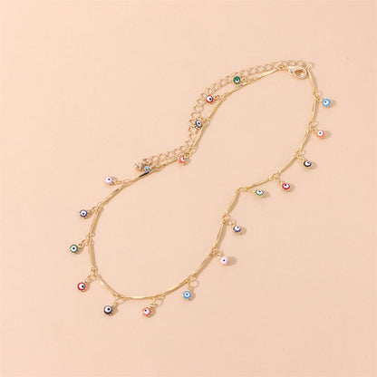 Multicolor Enamel & Goldtone Evil Eye Station Choker Necklace