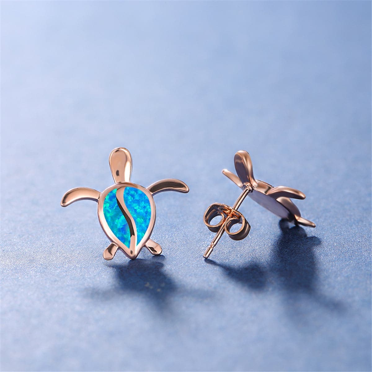 Blue Opal & Rose Goldtone Turtle Stud Earrings
