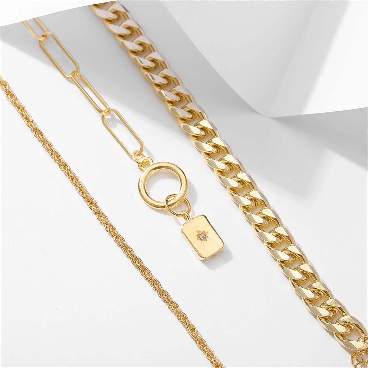 Cubic Zirconia & Goldtone Cable Chain Toggle Bracelet Set