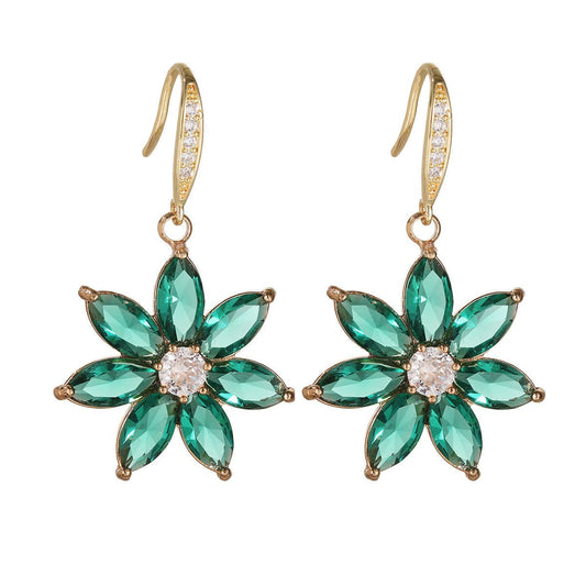Emerald Crystal & Cubic Zirconia Goldtone Flower Hook Earrings