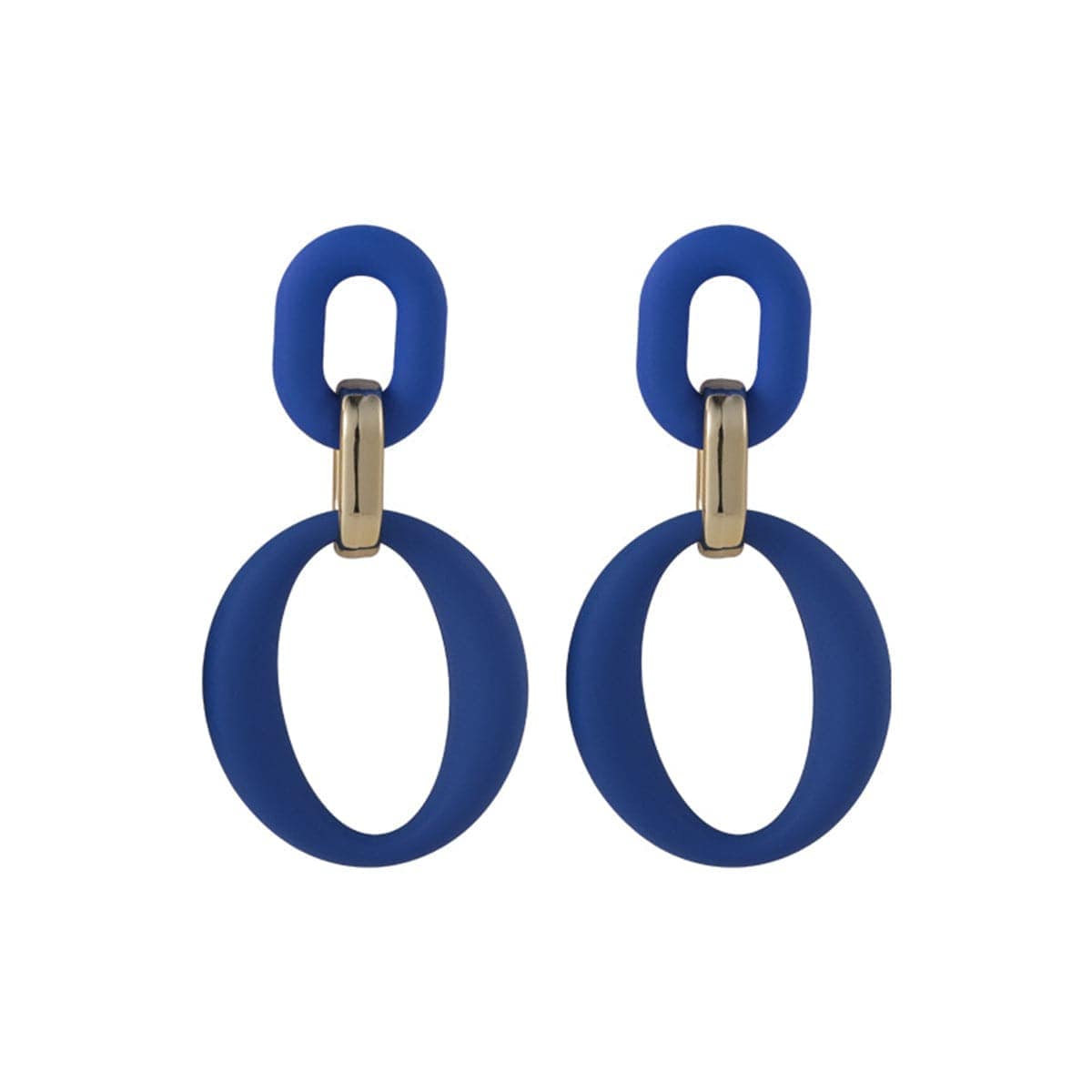 Navy Enamel & Goldtone Openwork Oval Drop Earrings