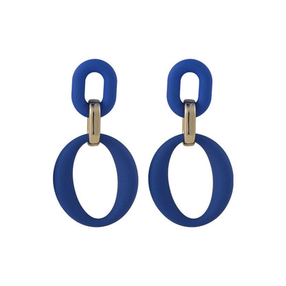 Navy Enamel & Goldtone Openwork Oval Drop Earrings