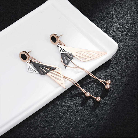 Black & Rose Goldtone Fan Tassel Drop Earrings