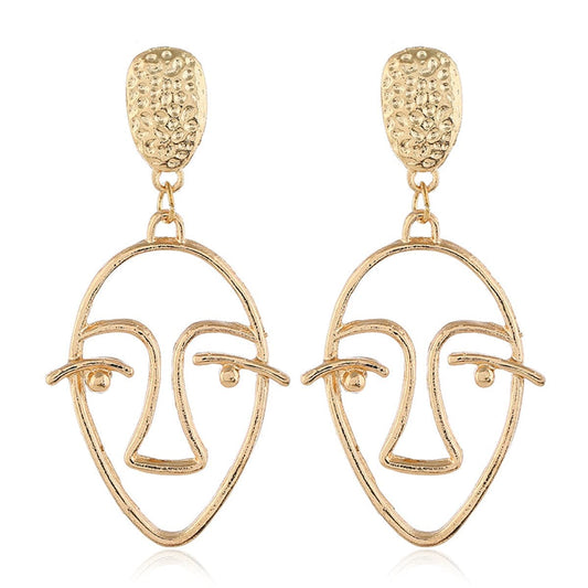 Goldtone Hollow Face Drop Earrings