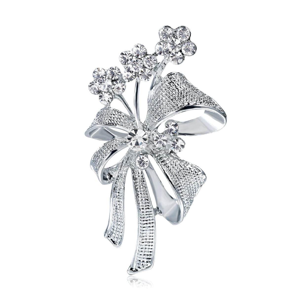 Cubic Zirconia & Silvertone Bow Botany Brooch