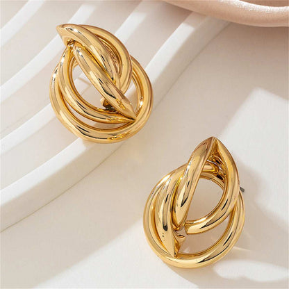 Goldtone Crossing Ring Stud Earrings-2