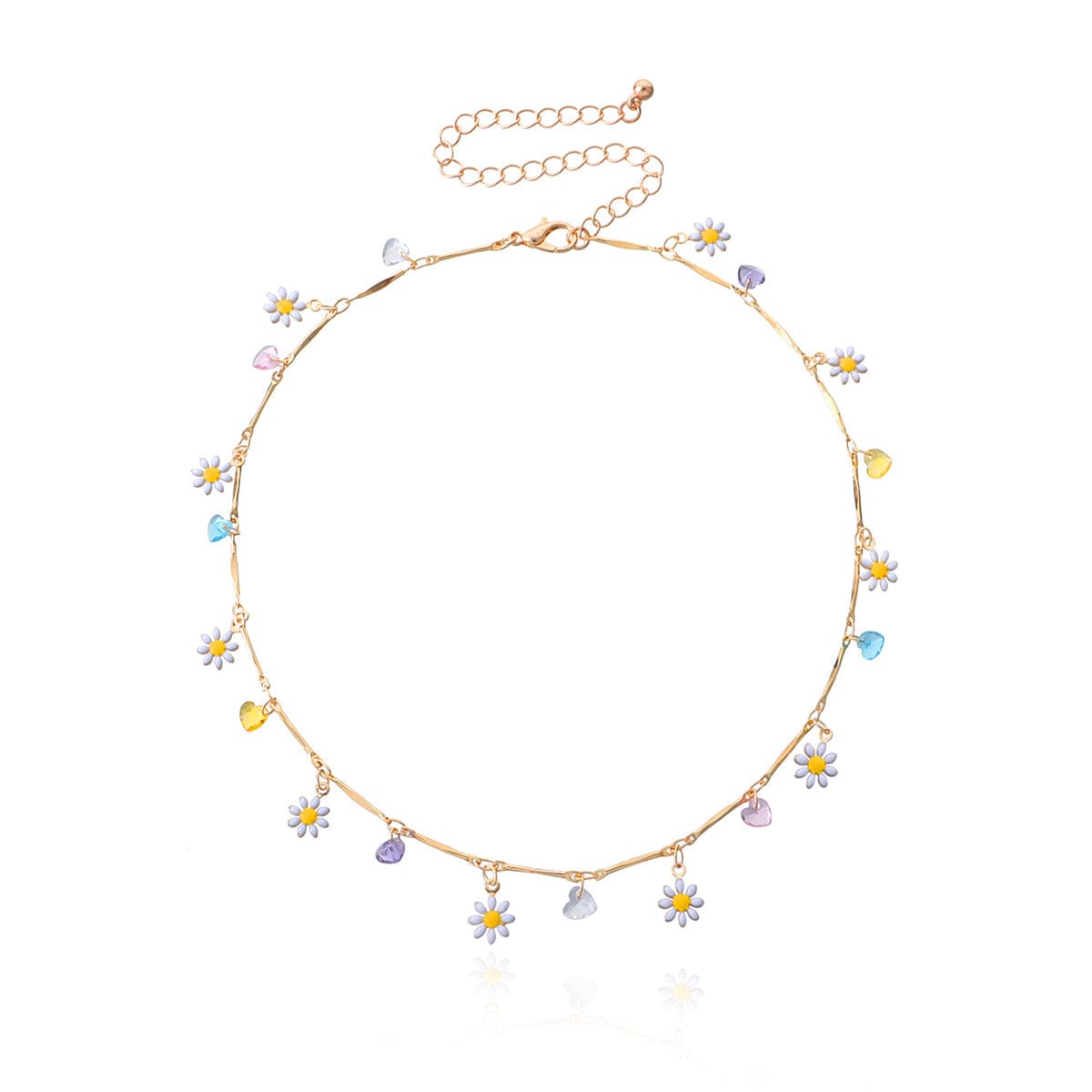 Multicolor Crystal & Goldtone Flower Heart Station Collar Necklace