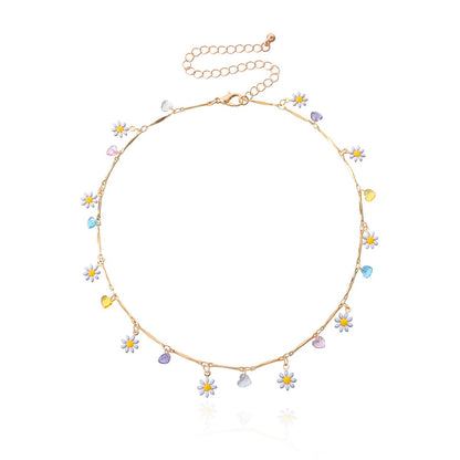 Multicolor Crystal & Goldtone Flower Heart Station Collar Necklace