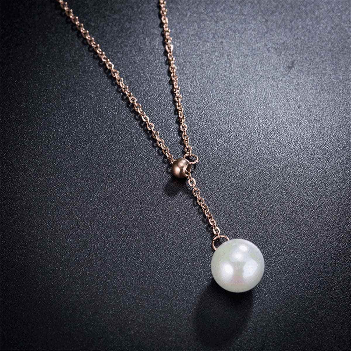Pearl & Rose Goldtone Lariat Necklace