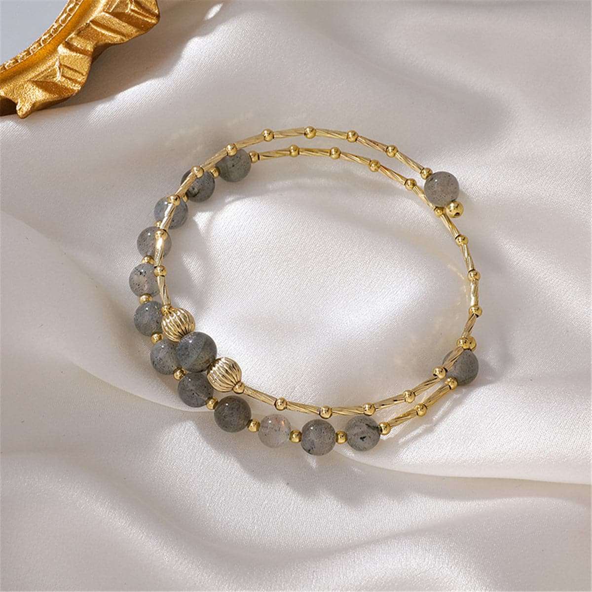 Strawberry Crystal & Goldtone Stacked Bangle
