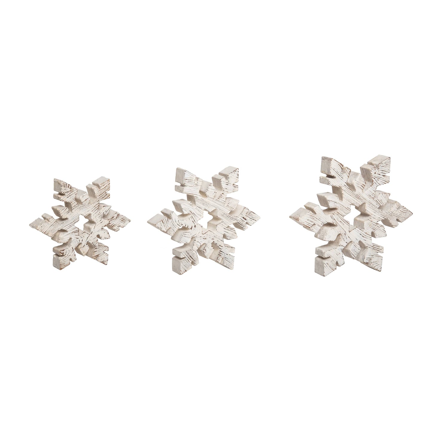 7.75 in White Christmas Rustic Snowflake Set of 3 Decorative Objects Polyresin Holiday Decor