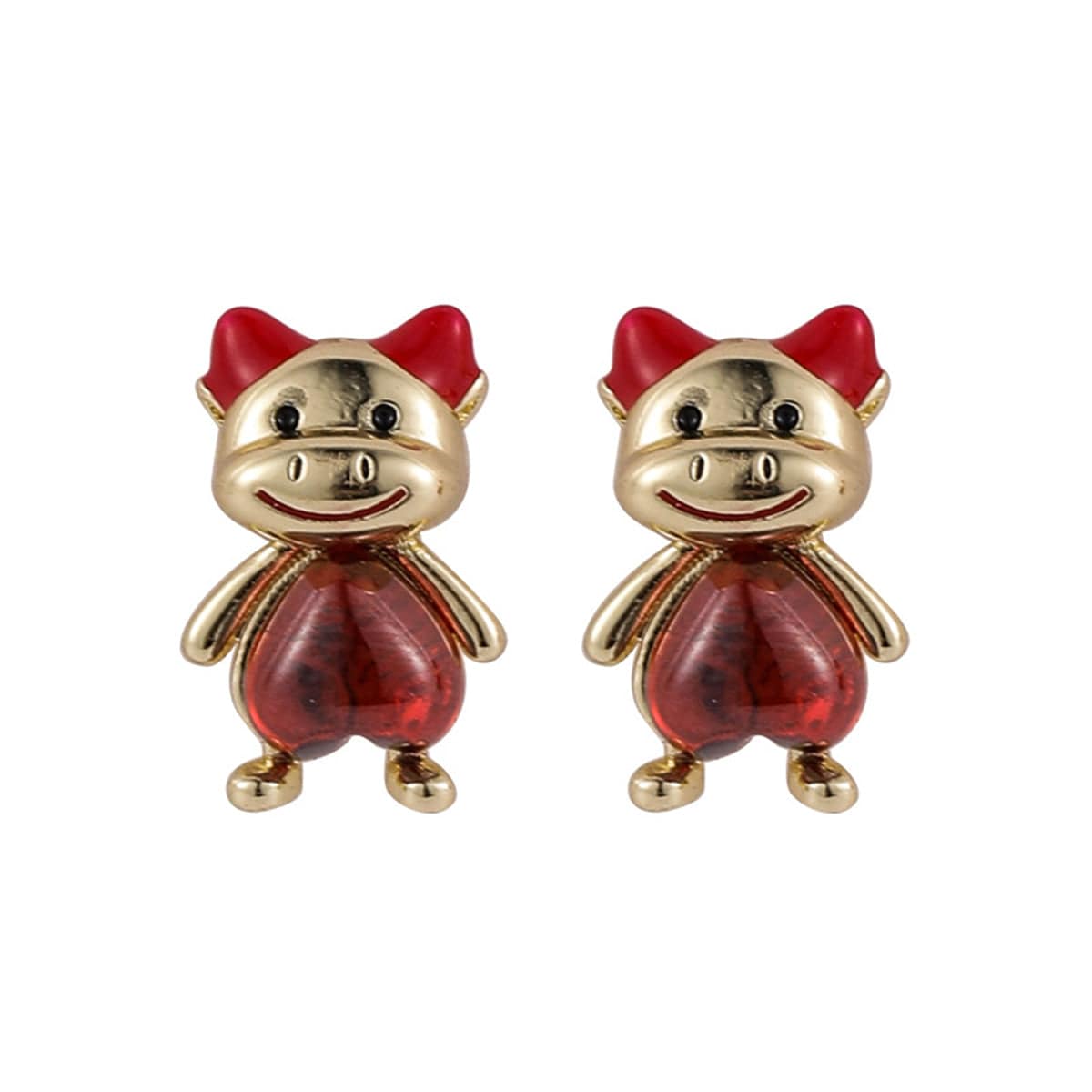 Red Crystal & Goldtone Heart Cattle Stud Earrings