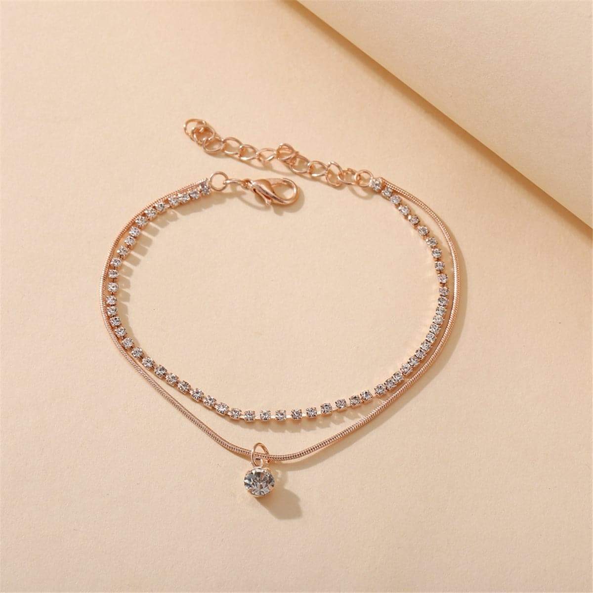 Cubic Zirconia & Goldtone Layer Anklet