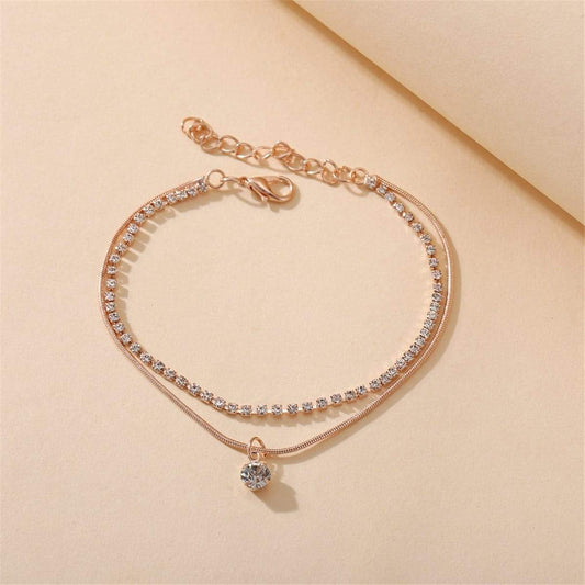Cubic Zirconia & Goldtone Layer Anklet