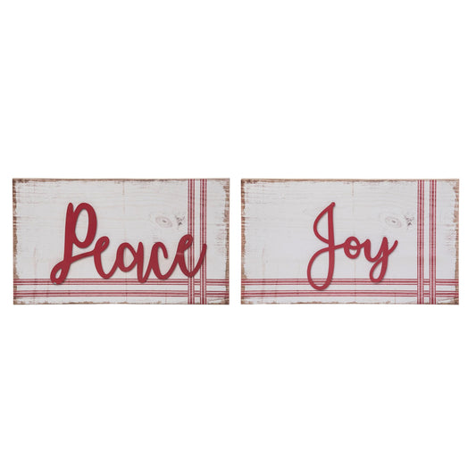 Wood 12.99 in Multicolored Christmas Ticking Stripe Block Decor Set of 2 Wall Sign Panels for Holiday Decor